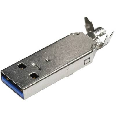 USB 3.0-Stecker mit Metallgehäuse und Klappmechanismus, dient zum Anschluss von Geräten an Computer für schnelle Datenübertragung.