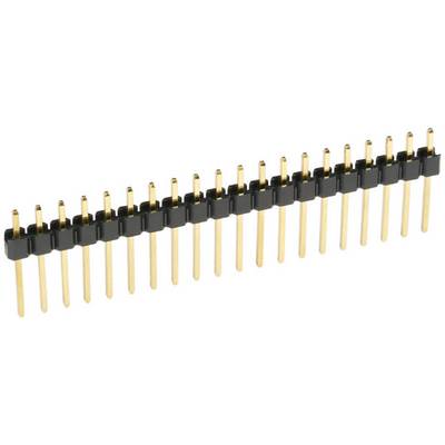 Ein einreihiger, gerader Stiftleistenstecker mit goldbeschichteten Pins, geeignet für elektronische Steckverbindungen.