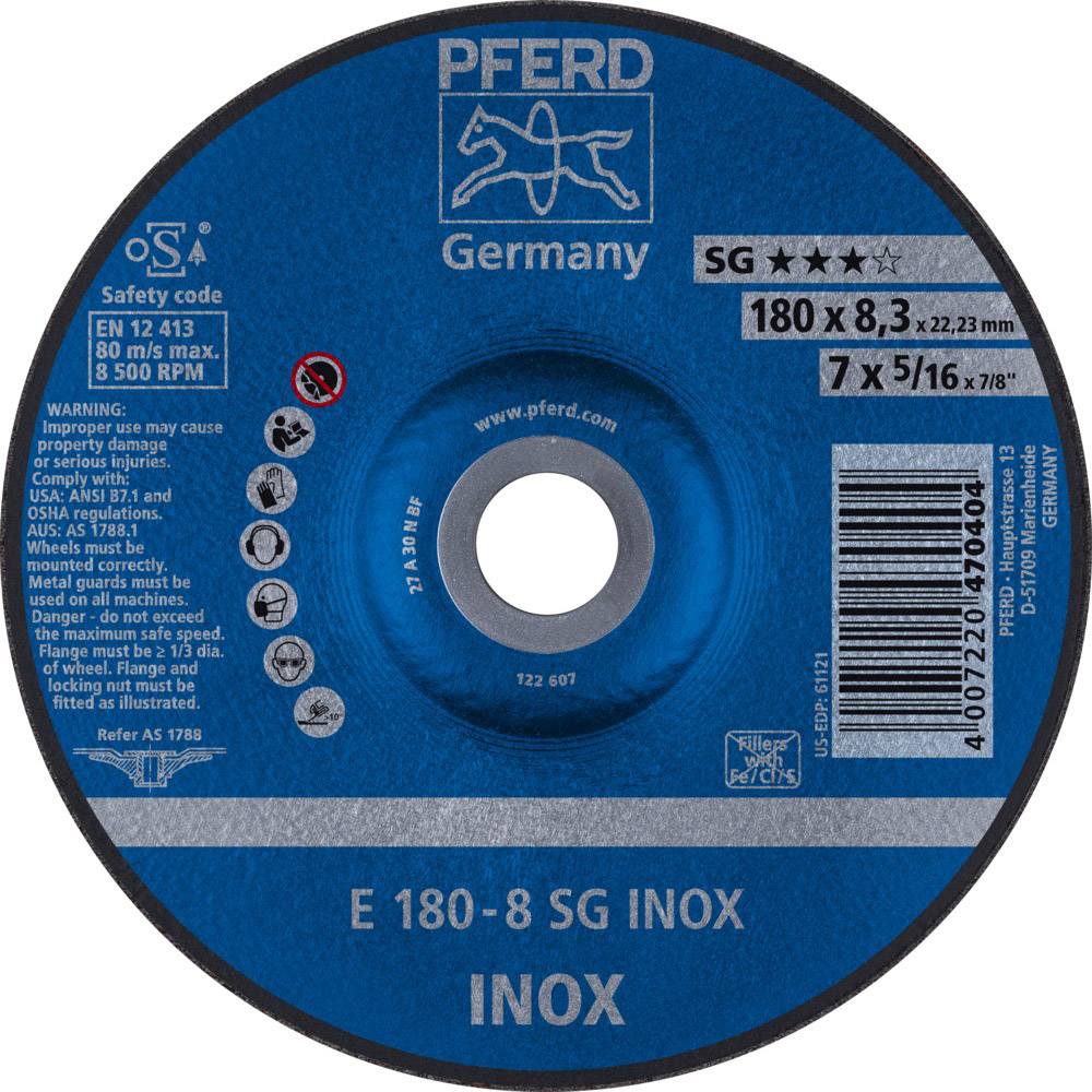PFERD Schruppscheibe SG INOX D180xS8,3mm gekröpft INOX Bohrung 22.23