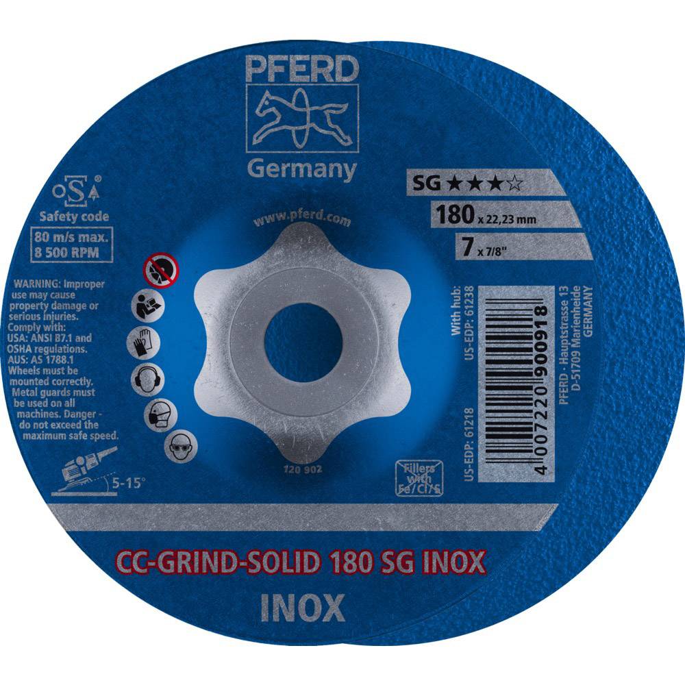 PFERD TOOLS CC-GRIND SOLID Schleifscheibe 180x22,23 mm COARSE Leistungslinie SG INOX für Edelstahl-0