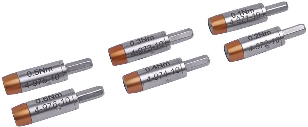 Drei Schraubendreher-Bits mit Drehmomentangaben von 0,2 Nm bis 0,6 Nm. Details beinhalten Textbeschriftungen auf den Bits.