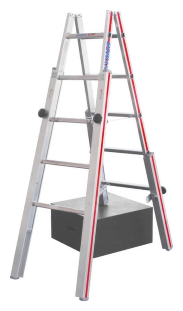 HYMER Sprossen-Stehleiter für Treppen, 2-seitig begehbar, Standhöhe 0,