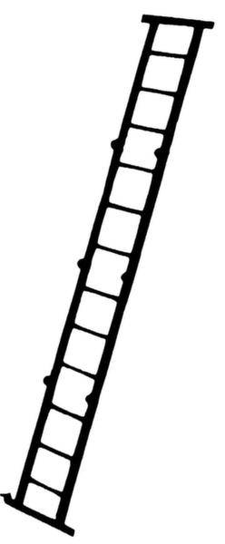 Eine schwarze Leiter in schräger Position, bestehend aus elf Sprossen.