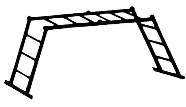Eine schwarz-weiße Skizze einer Absperrung mit diagonal gestreiften Markierungen und seitlichen Stützbeinen.