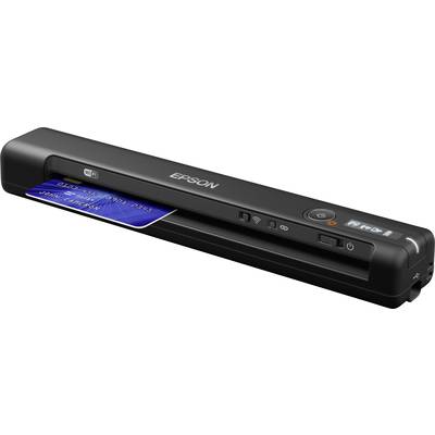Ein tragbarer Scanner digitalisiert eine Kreditkarte. Das Gerät ist schwarz und hat WLAN-Funktionalität.