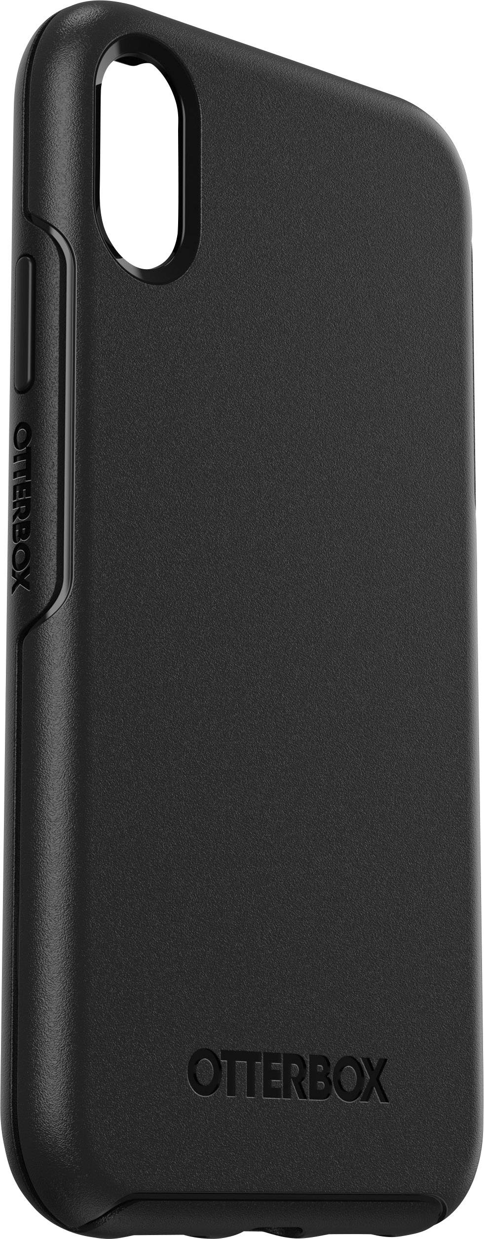 Schwarze Otterbox-Smartphonehülle mit schlichtem Design und Otterbox-Logo in der unteren Ecke. Schützt vor Stößen und Kratzern.