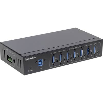Manhattan 164405 7 Port USB 3.2 Gen 1-Hub (USB 3.0) Metallgehäuse, für industrielle Anwendungen, zur Wandmontage Schwarz