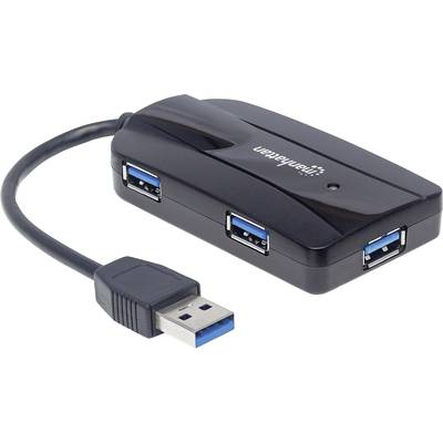 Manhattan 163590 3 Port USB 3.2 Gen 1-Hub (USB 3.0) mit eingebautem SD-Kartenleser Schwarz