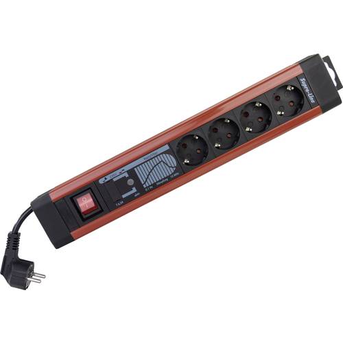 REV 0014462613 Steckdosenleiste mit Schalter 4fach Schwarz, Rot Schutzkontakt 1 St.