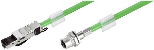 Grünes Ethernet-Kabel mit Steckverbindern: links RJ45-Stecker, rechts M12-Stecker, für industrielle Netzwerke.