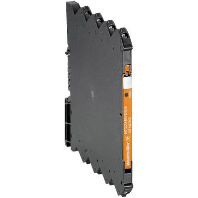 Schwarze, flache Elektronik-Komponente von Weidmüller mit orangenem Streifen und Anschlüssen.