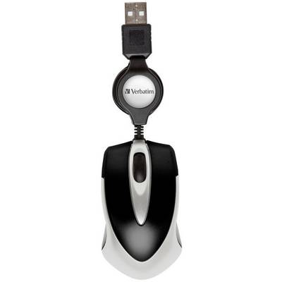 Verbatim Go Mini  Maus USB   Optisch Schwarz, Metallic 3 Tasten 1000 dpi mit Kabelroller