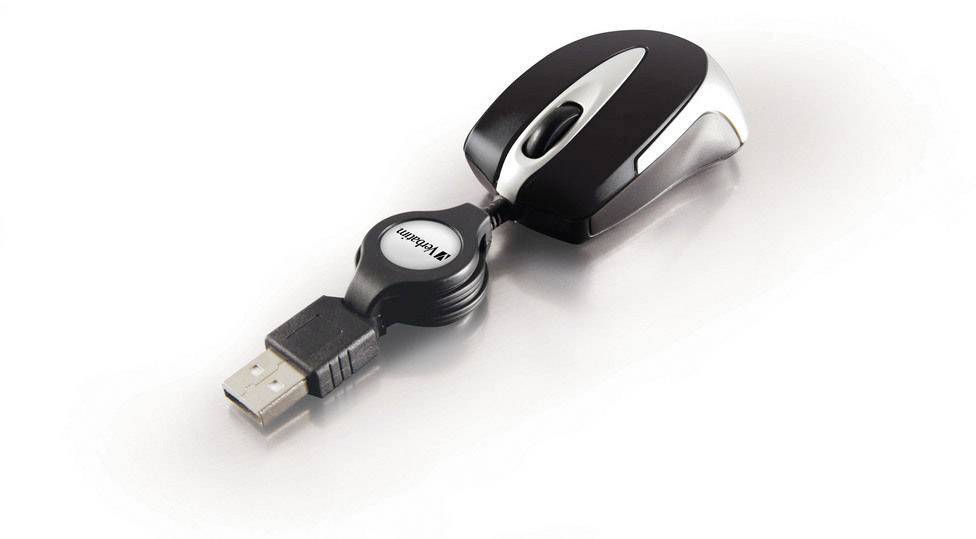 Verbatim Go Mini Maus USB Optisch Schwarz, Metallic 3 Tasten 1000 dpi mit Kabelroller-2