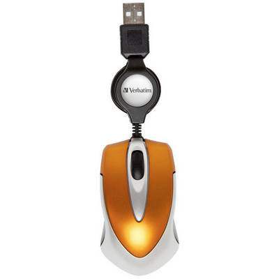 Verbatim Go Mini  Maus USB   Optisch Orange 3 Tasten 1000 dpi mit Kabelroller