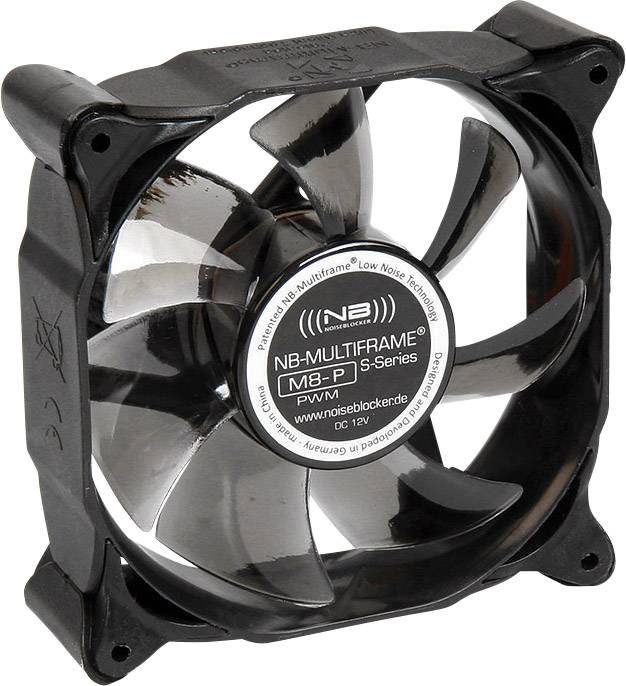 'NB-Multiframe M8-P PWM' Computerlüfter in Schwarz, mit rundem Rahmen und mehreren Lüfterblättern.