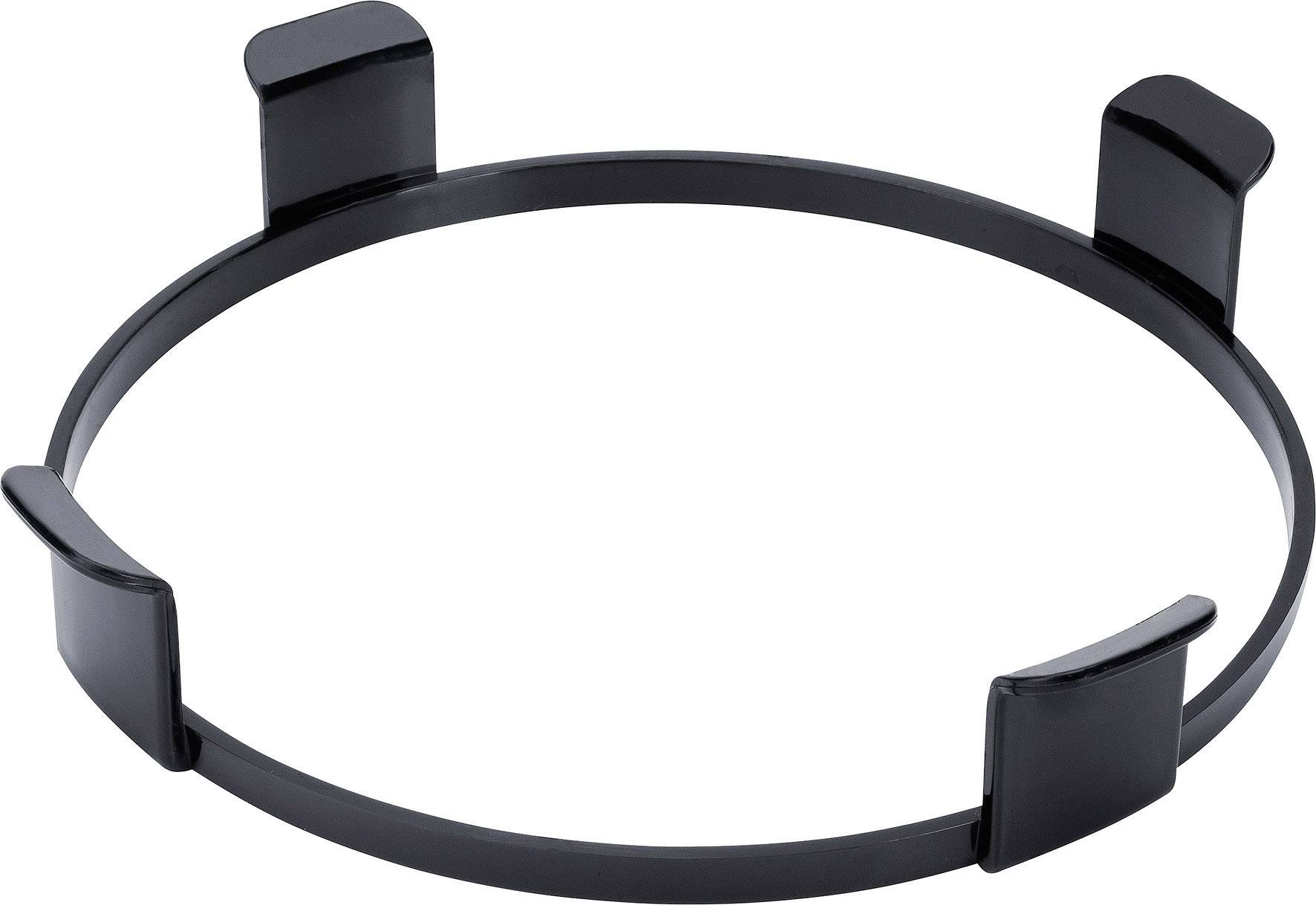 'Schwarzer Metallring mit vier nach innen gerichteten Haken, vermutlich zur Stabilisierung oder Befestigung von Gegenständen.'