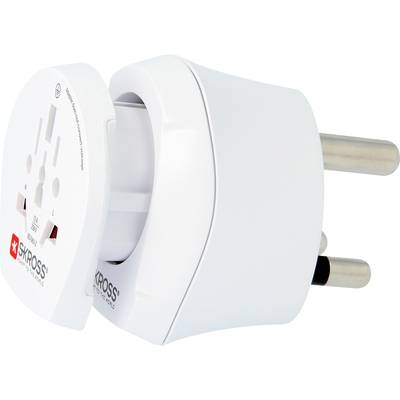 Reisestecker-Adapter mit mehreren Steckertypen für internationale Nutzung. Weißes Design, geeignet für verschiedene Länderstandards.
