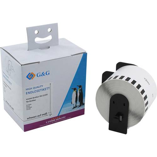 G&G Etiketten Rolle Kompatibel ersetzt Brother DK-22205 62 mm x 30.48 m Papier Weiß 1 St. Permanent haftend Universal-Et...