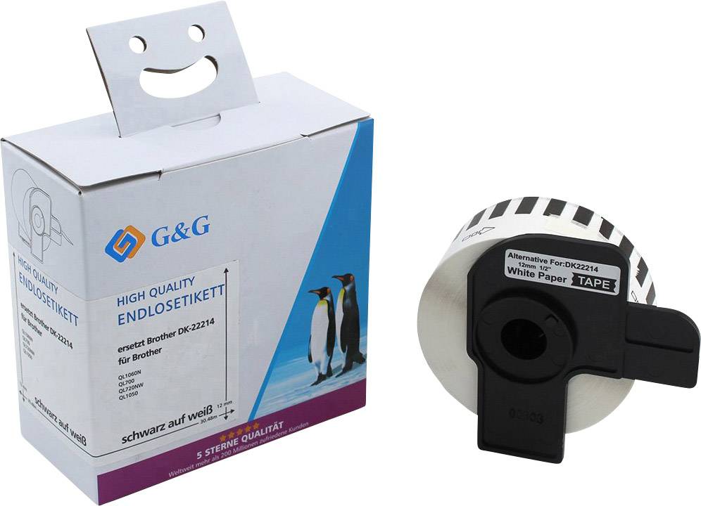 G&G Etiketten Rolle Kompatibel ersetzt Brother DK-22214 12 mm x 30.48 m Papier Weiß 1 Rolle(n)