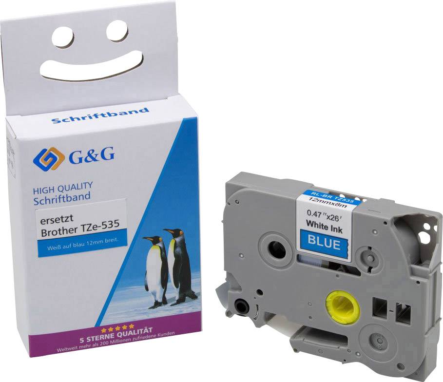 G&G 15559 Kompatibel ersetzt Brother TZe-535 Bandfarbe: Blau Schriftfarbe: Weiß 12 mm 8 m