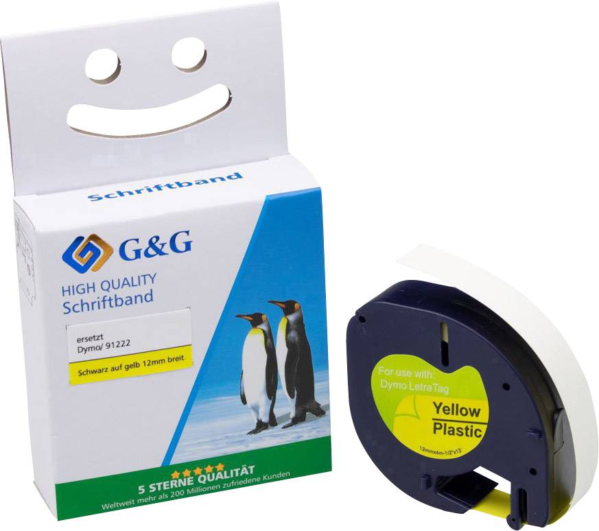 G&G Schriftband 15576 Kompatibel ersetzt DYMO 91222 Polyester Bandfarbe: Hyper-Gelb