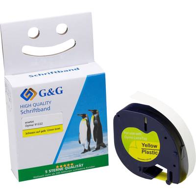 Schriftband  G&G 15576 Kompatibel ersetzt DYMO 91222 Polyester Bandfarbe: Hyper-Gelb Schriftfarbe: Schwarz 12 mm 4 m