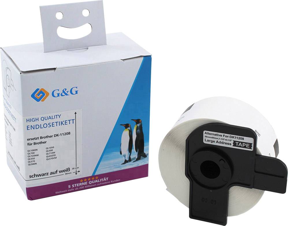 G&G Etiketten Rolle Kompatibel ersetzt Brother DK-11208 90 x 38 mm Papier Weiß 400 St. Permanen