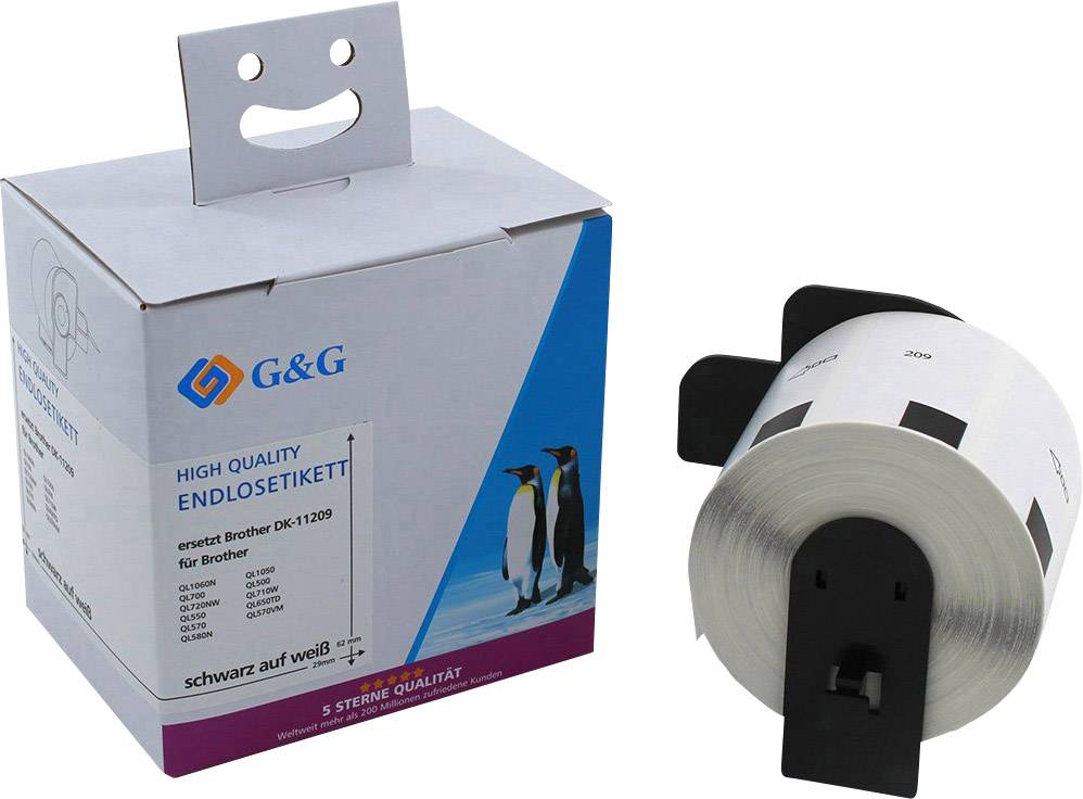 G&G Etiketten Rolle Kompatibel ersetzt Brother DK-11209 62 x 29 mm Papier Weiß 800 St. Permanen