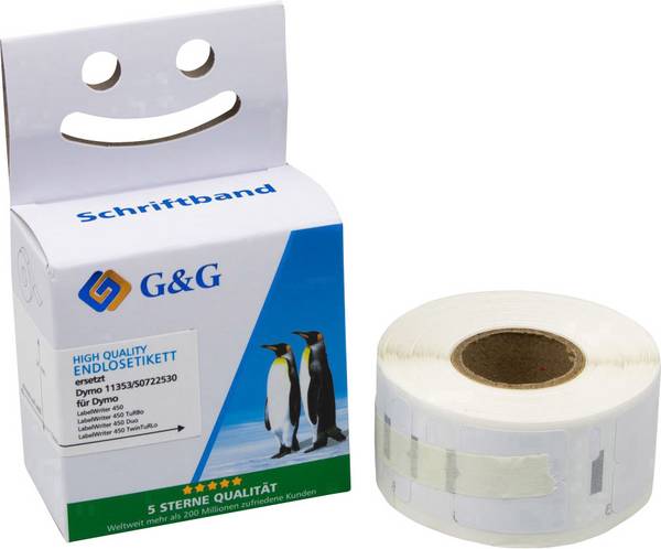 G&G Etiketten Rolle Kompatibel ersetzt DYMO 11353, S0722530 25 x 13 mm Papier Weiß 1000 St. Permanent haftend Universal-Etiketten 15562