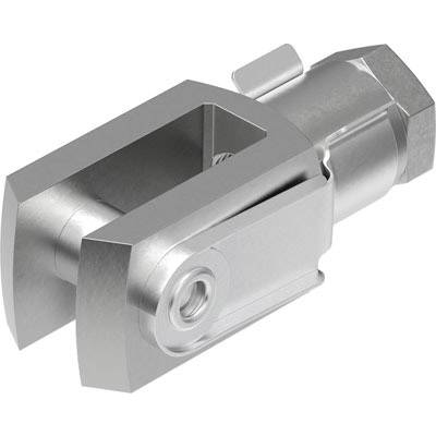 Ein metallisches Maschinenteil mit hexagonalem Ende und drehbarem Gelenk, hauptsächlich in silberner Farbe.