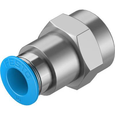 Metallischer Verbindungselement mit hexagonalem Kopf und blauer Kappe. Aufschrift auf der blauen Kappe: 'Festo'.