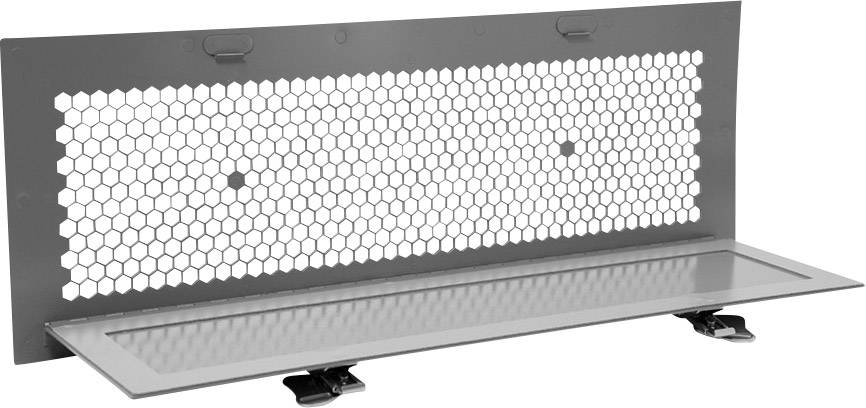 Metallgitterblende für Computergehäuse mit sechseckigem Lochdesign, offen für Belüftung.