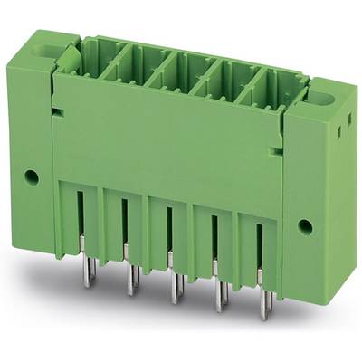Grüner, rechteckiger elektrischer Steckverbinder mit mehreren Metallstiften an der Unterseite, geeignet für Leiterplattenanwendungen.