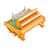 Klemmenblock mit orangefarbenem Gehäuse und nummerierten Anschlüssen, möglicherweise für elektrische Verdrahtung oder Schaltschrankmontage.