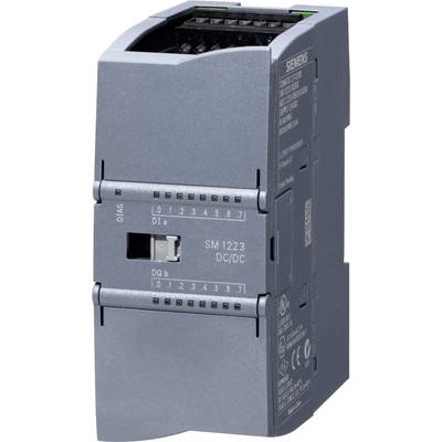 Ein graues Siemens SM 1223 DC/DC Modul, verwendbar zur Erweiterung von Steuerungssystemen, zeigt Anschlüsse und Statusanzeigen.