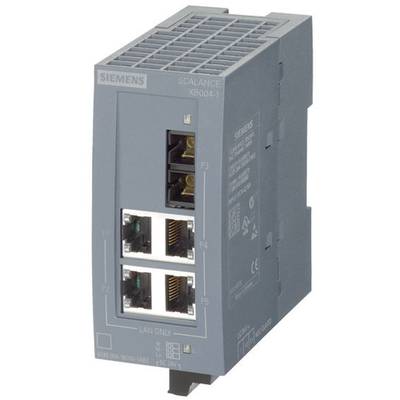 Ein graues Siemens SCALANCE Netzwerkmodul mit mehreren Ethernet-Anschlüssen, geeignet für industrielle Kommunikation und Datenverarbeitung.