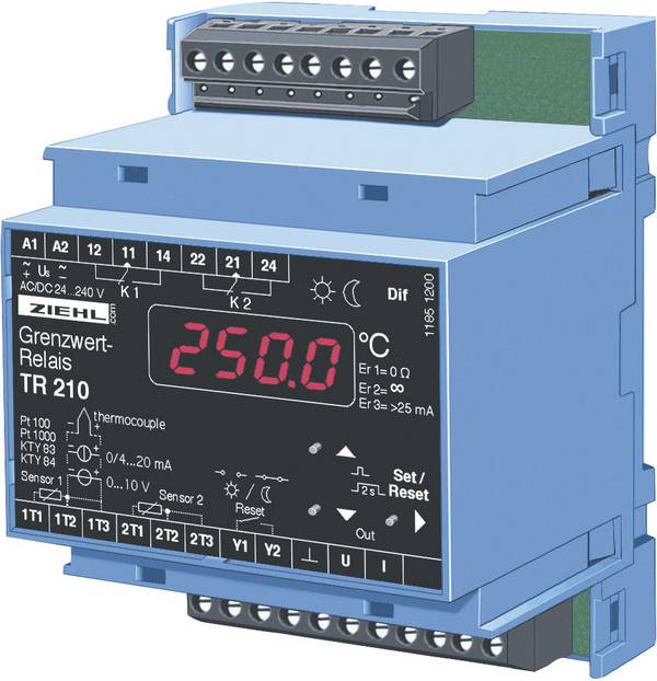 Ziehl TR 210 Temperaturregler KTY -270 bis 1820 °C Relais 5 A, Analog Strom (L x B x H) 58 x 70 x 90 mm