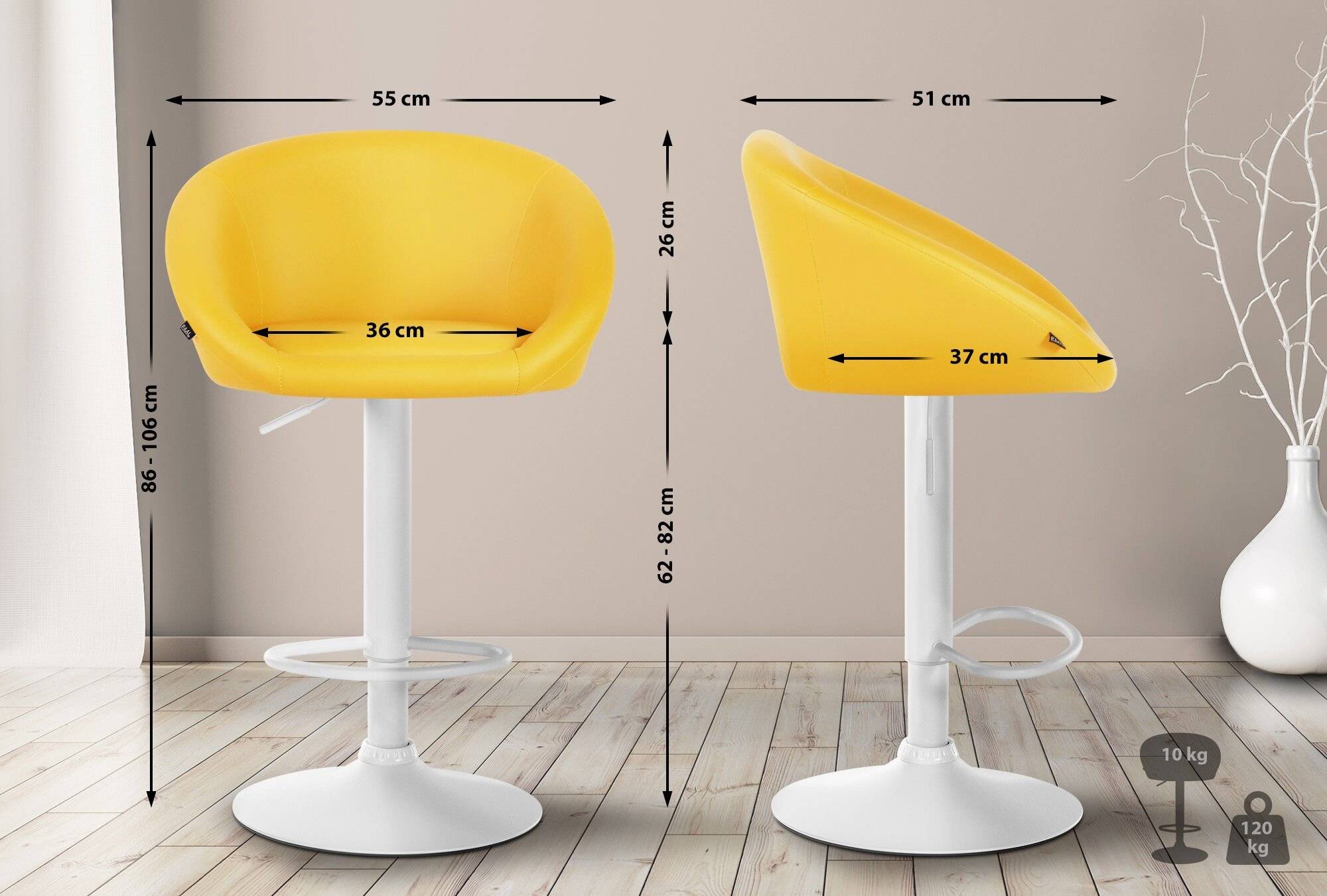 Barhocker Davie Kunstleder weiß gelb-1