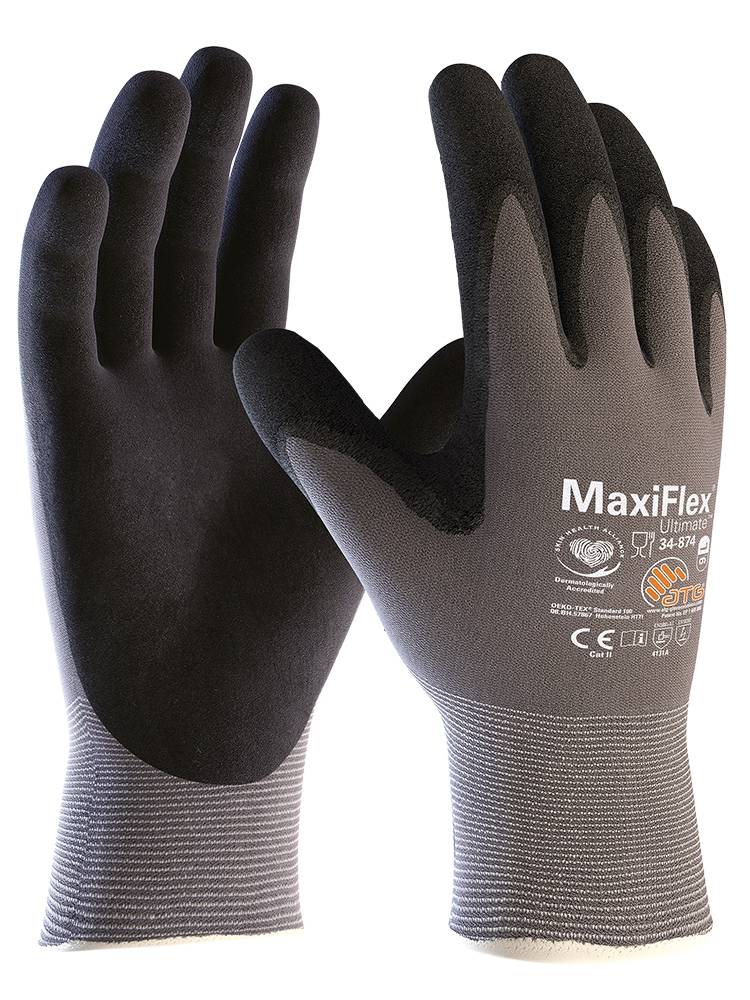 MaxiFlex® Ultimate™ Nylon-Strickhandschuhe (34-874), grau/schwarz, Gr. 12, ATG®, 34-874