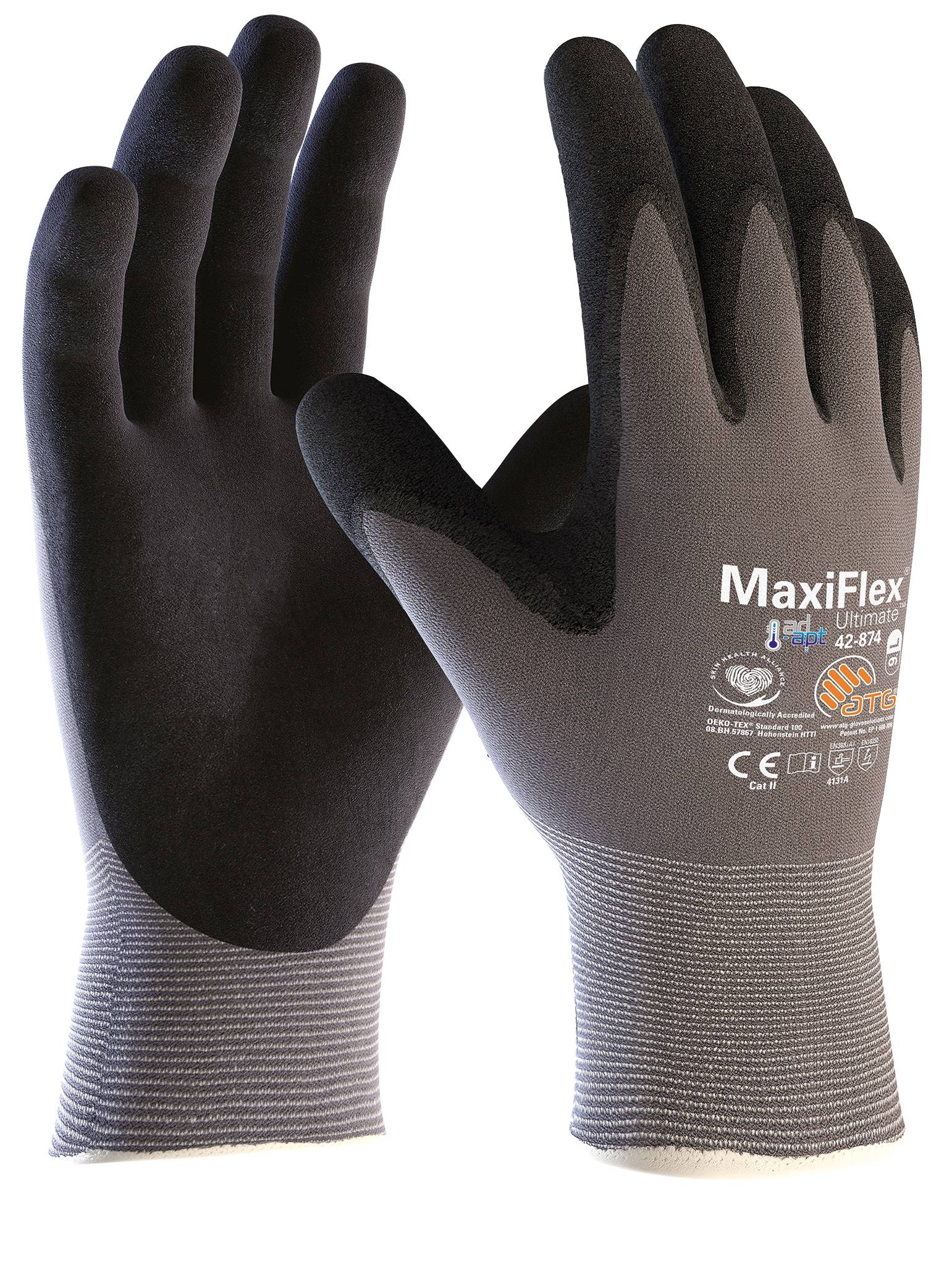 MaxiFlex® Ultimate™ AD-APT® Nylon-Strickhandschuhe (42-874), grau/schwarz, Gr. 8, ATG®, 42-874-0