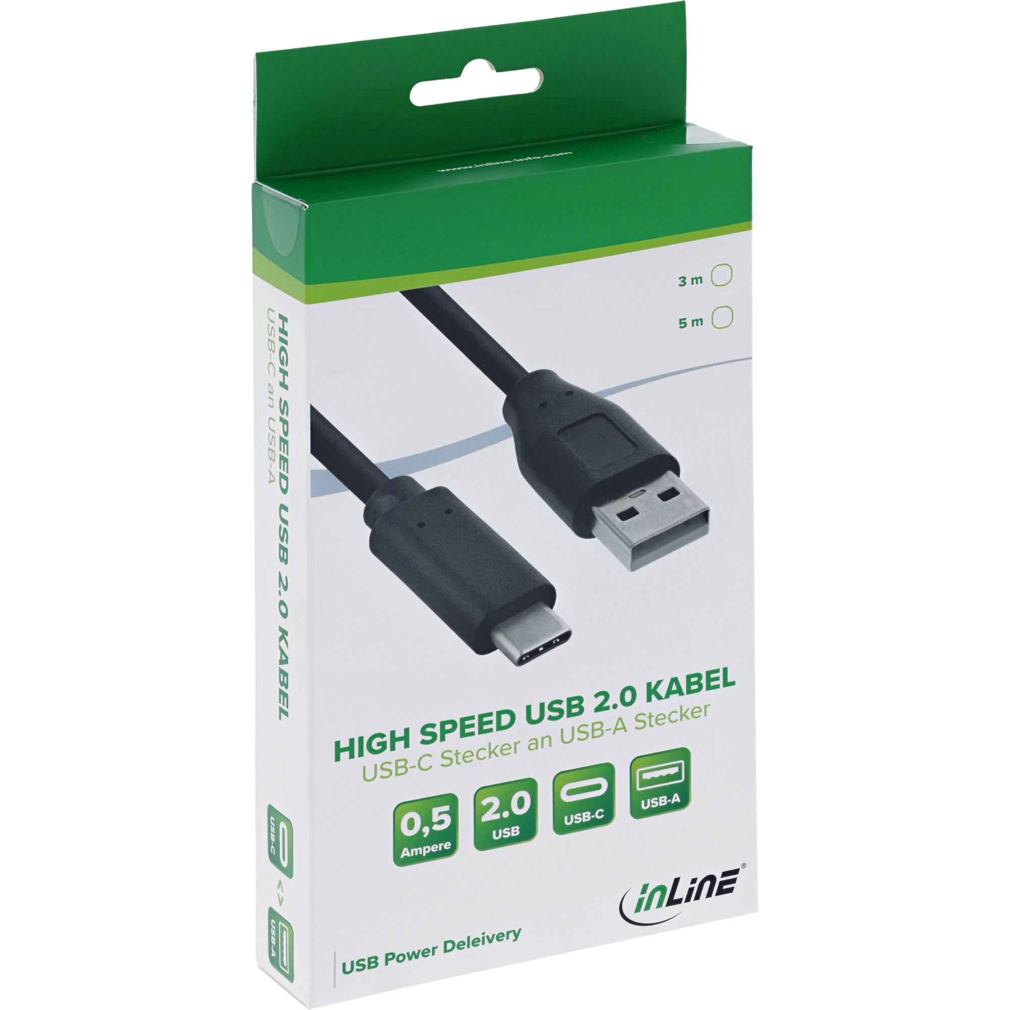 InLine® USB 2.0 Kabel, USB-C Stecker an A Stecker, schwarz, 5m-1
