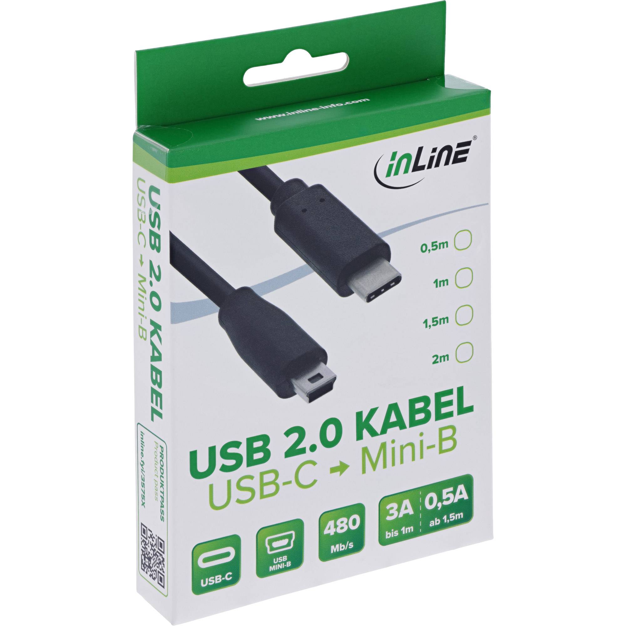 InLine® USB 2.0 Kabel, USB-C Stecker an Mini-B Stecker, schwarz, 1,5m-1
