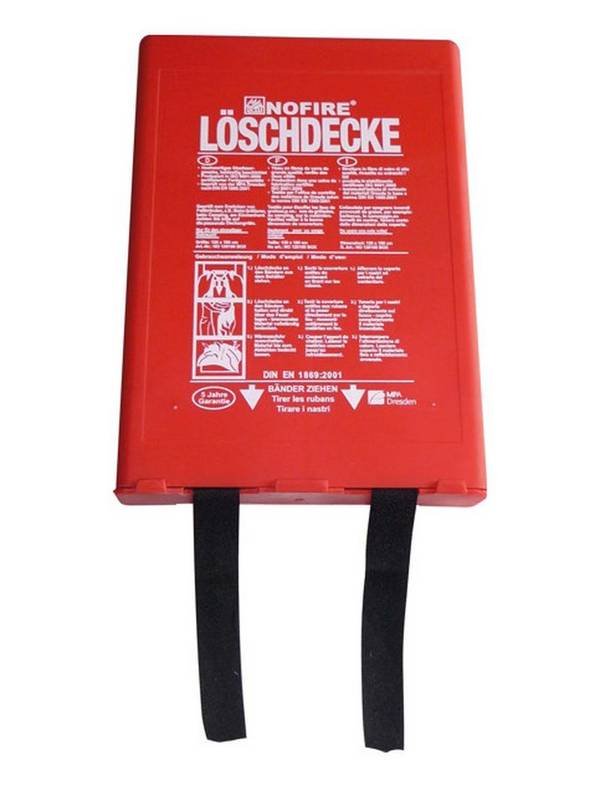 Löschdecke NoFire, 1200 x 1800 mm, aus massivem Glasfasergewebe, in Kunststoff-Wandbox