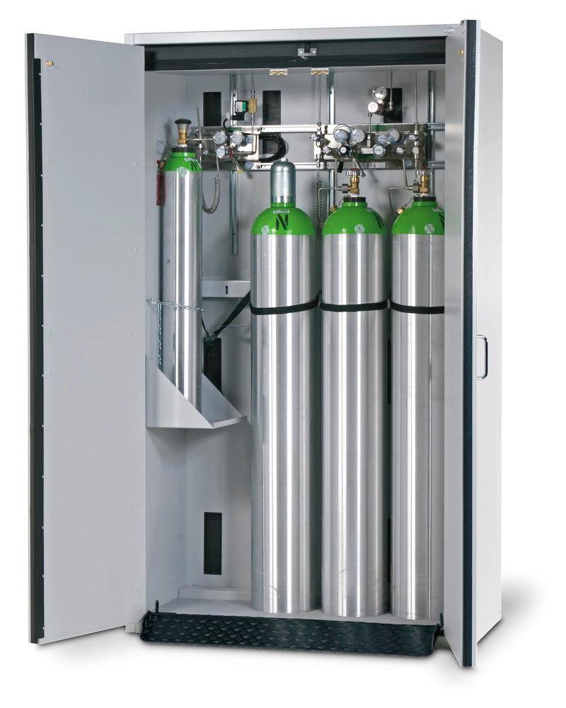asecos Gasflaschenschrank feuerbeständig G30, 4 x 50 l Flaschen, B 1200 mm, 2-flügelige Tür, grau-0