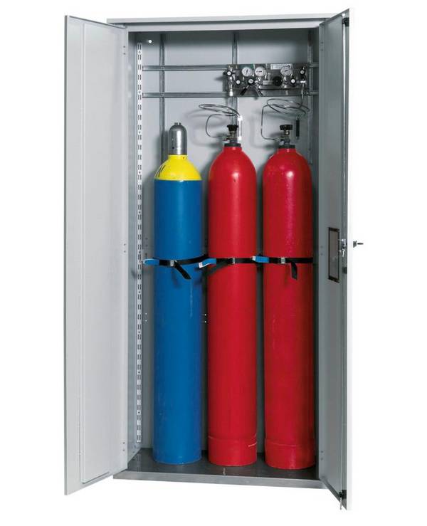 asecos Gasflaschenschrank, 3 x 50 l Gasflaschen, B 1000 mm, 2-flügelige Tür, grau