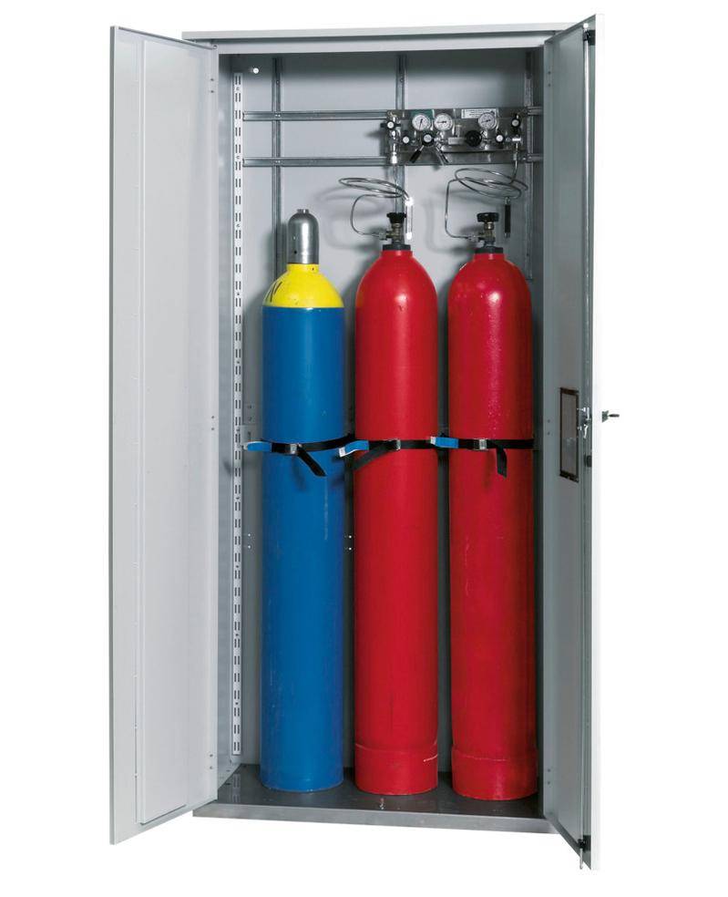 asecos Gasflaschenschrank, 3 x 50 l Gasflaschen, B 1000 mm, 2-flügelige Tür, grau-0