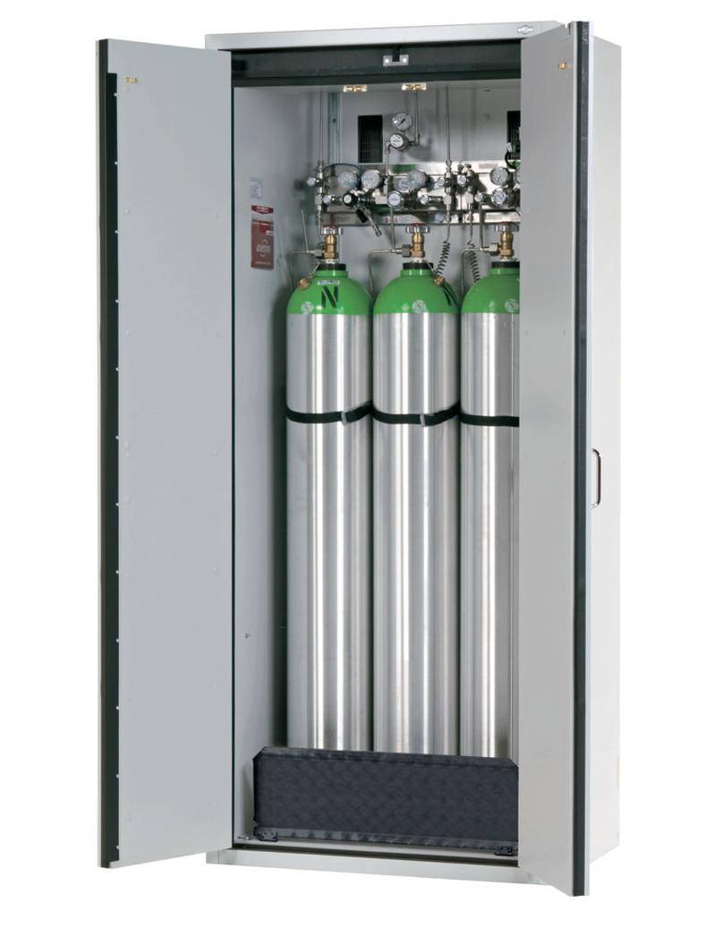 asecos Gasflaschenschrank feuerbeständig G30, 3 x 50 l Flaschen, B 900 mm, 2-flügelige Tür, grau-0