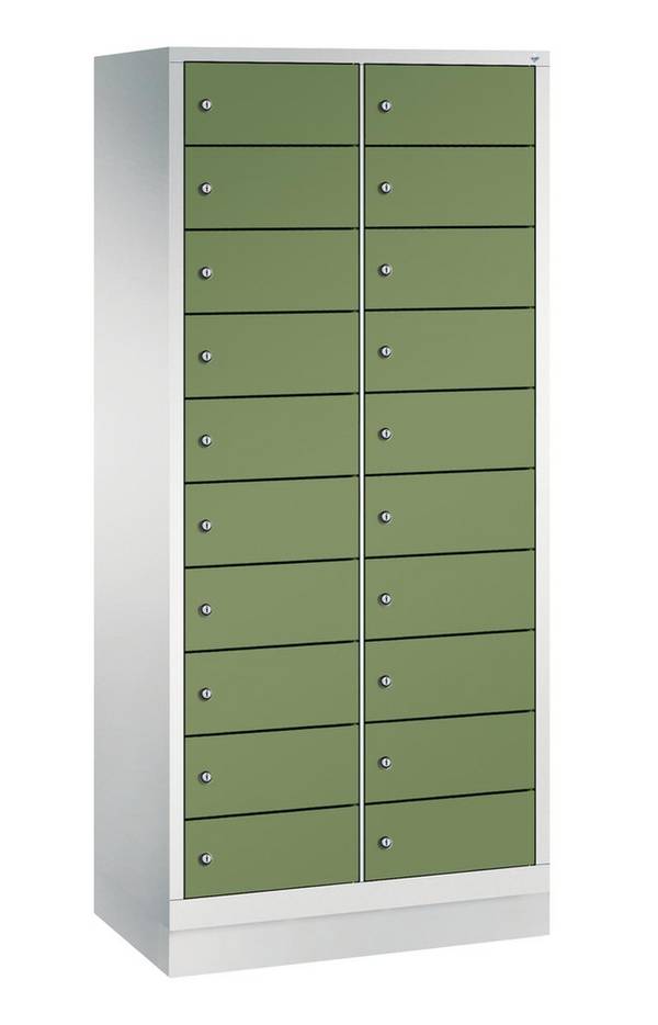 C+P Schließfach-Ladeschrank Cabo-Plus, 10 x 2 Fächer, 810 x 500 x 1810 mm, auf Sockel, resedagrün