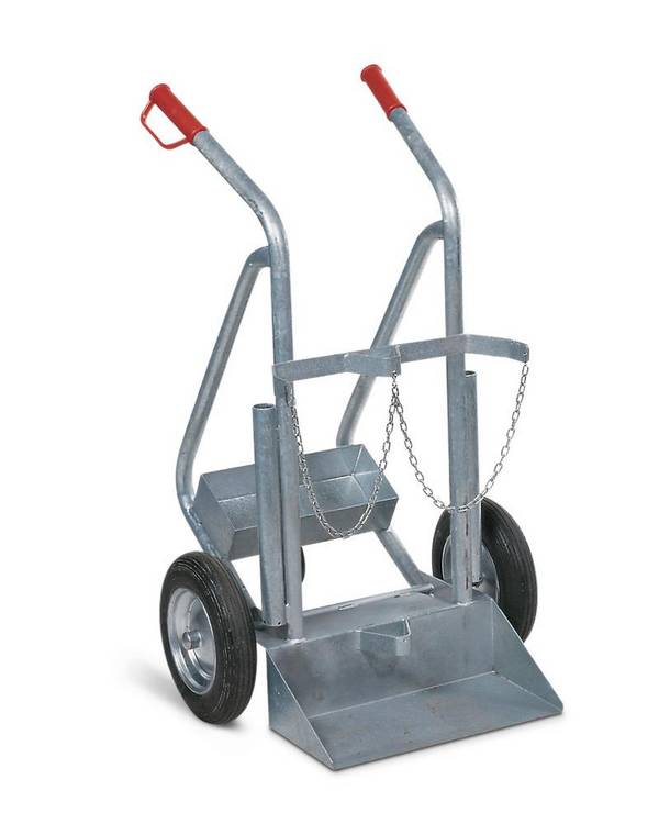 Gasflaschenwagen aus Stahl, für 2 Gasflaschen mit max. Ø: 250 mm, mit Stützrad, Luftbereifung