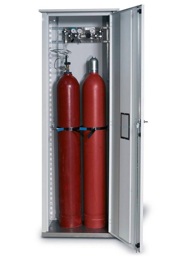 asecos Gasflaschenschrank, 2 x 50 l Gasflaschen, B 700 mm, 1-flügelige Tür rechts, grau